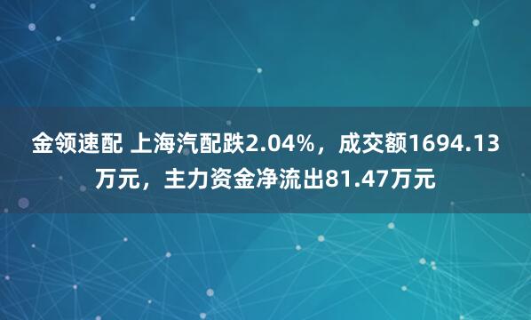 金领速配 上海汽配跌2.04%，成交额1694.13万元，主力资金净流出81.47万元